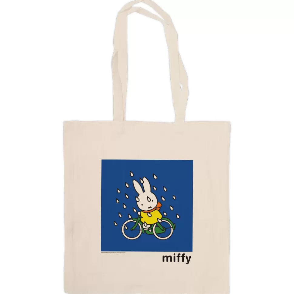 Sale Miffy On Her Bike In The Rain Tote Bag